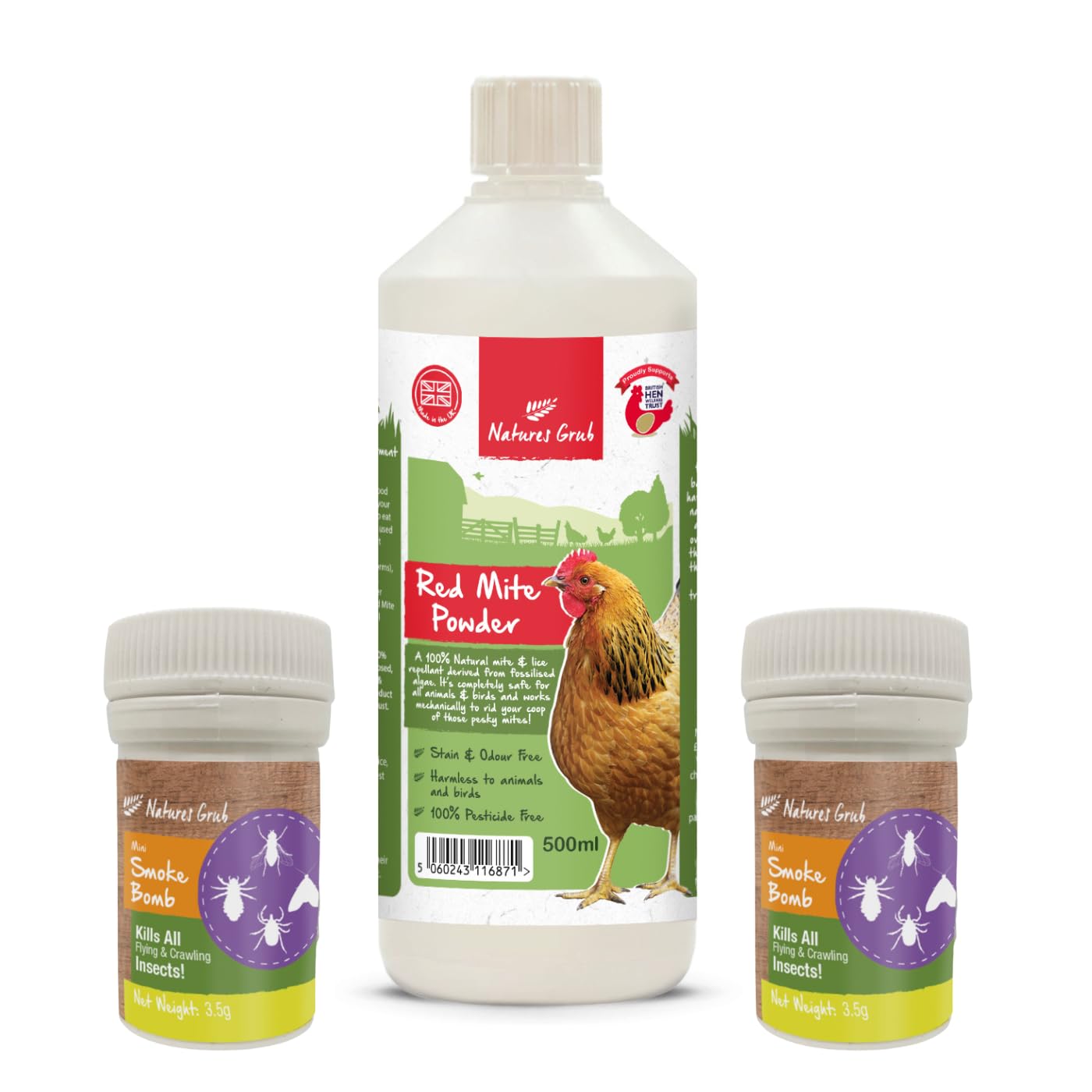Natures Grub Red Mite Treatment Pack | Red Mite Powder & Smoke Bombs for Chicken Coops, Diatomaceous Earth, Effective Mite Treatment for Chickens