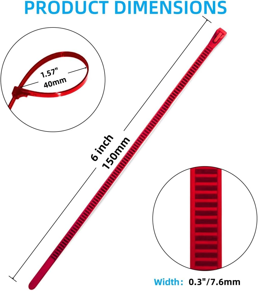 Heavy Duty Zip Ties 6 Inch 250 PCS Red Releasable Reusable, 55lbs Tensile Strength Nylon Cable Ties Adjustable for Cord Management and Garden Secure
