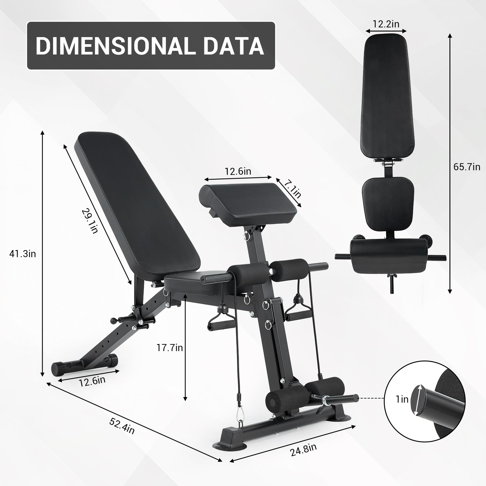 Banco de musculación ajustable, banco de fitness plegable con soporte para piernas para entrenamiento completo en el hogar, multifunción entrenamiento completo del cuerpo con cuerda de tracción