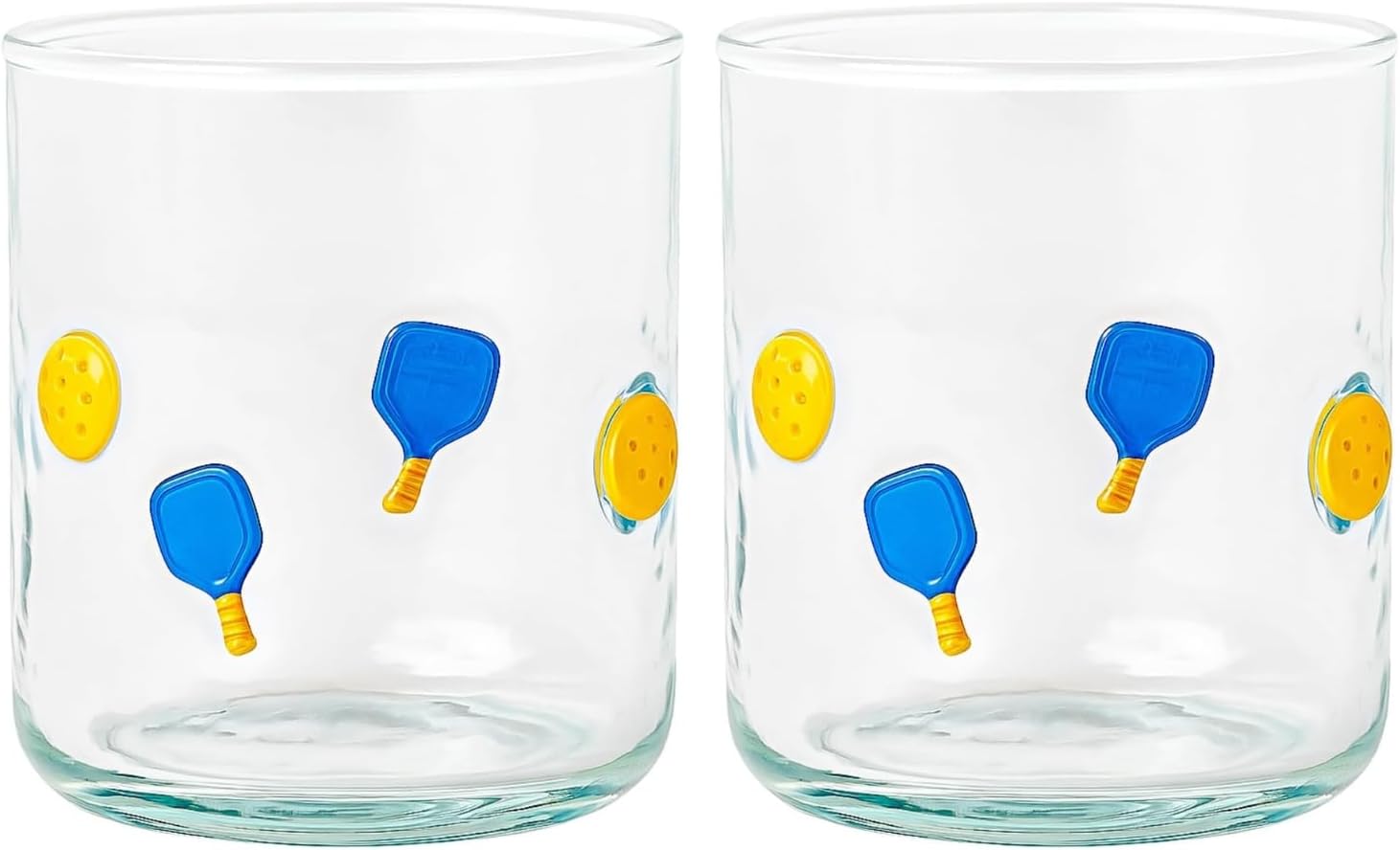 Khen Set of 2 Pickleball Paddle Icon Juice Glass Athletic Sports Cup 14.8oz Clear Stemless Cocktail Tumbler Leisure Game Night Barware Outdoor Indoor Party Recreation Gift for Player Enthusiast