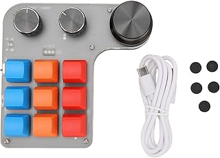 Mini Custom Keypad 9 Keys 3 Knobs Programmable Keyboard with RGB Backlit, Macro Keypad for Computer Gaming Software