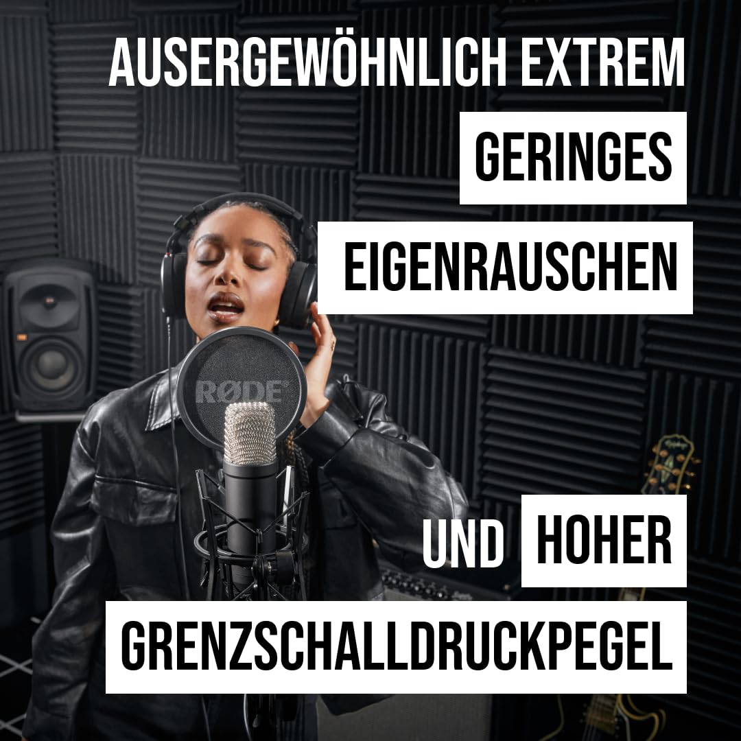 RØDE NT1 Signature Series Großmembrankondensatormikrofon mit Schockhalterung, Popschutz und XLR-Kabel für Musikproduktion, Gesangsaufnahmen, Streaming und Podcasting (Schwarz)