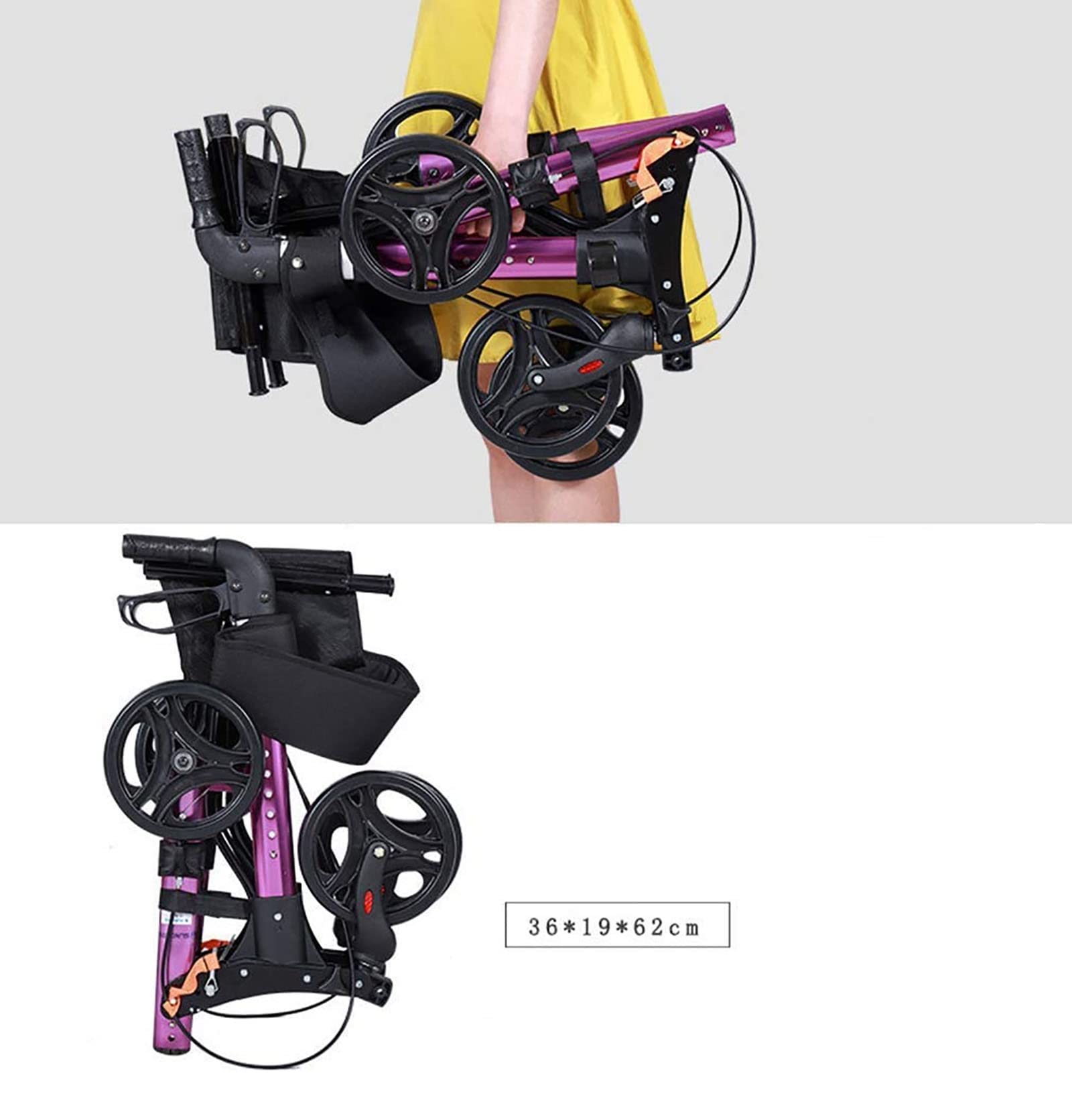 CEEBUS Andador Rollator de 4 Ruedas, Plegable, Ligero, con Asiento y Bolsa, Andador Caminador, Andador para Adultos, minusválidos, de Aluminio,Morado