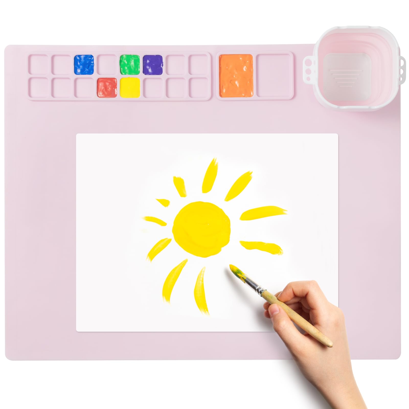 Silicone Painting Mat,Silicone Art Mat for Crafts,20" x 16" Painting Mat with Cup，Paint Craft Mats for Clay,Jewelry-Making &amp; DIY Creations Pink