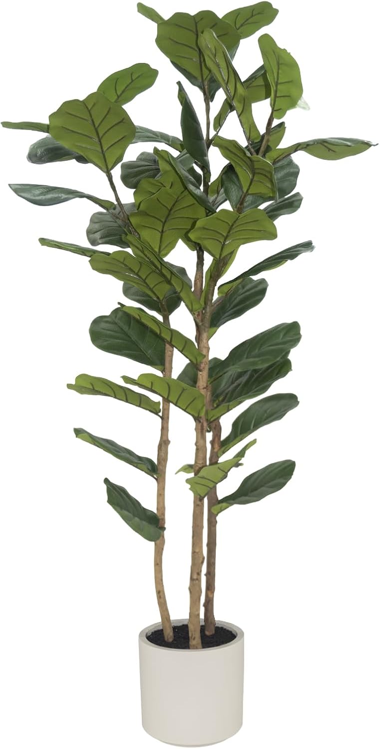 Artificial Fiddle Leaf Fig Tree with Pot, Realistic Fake Ficus Lyrata Plant for Home Decor Indoor, Housewarming Gift (6FT)