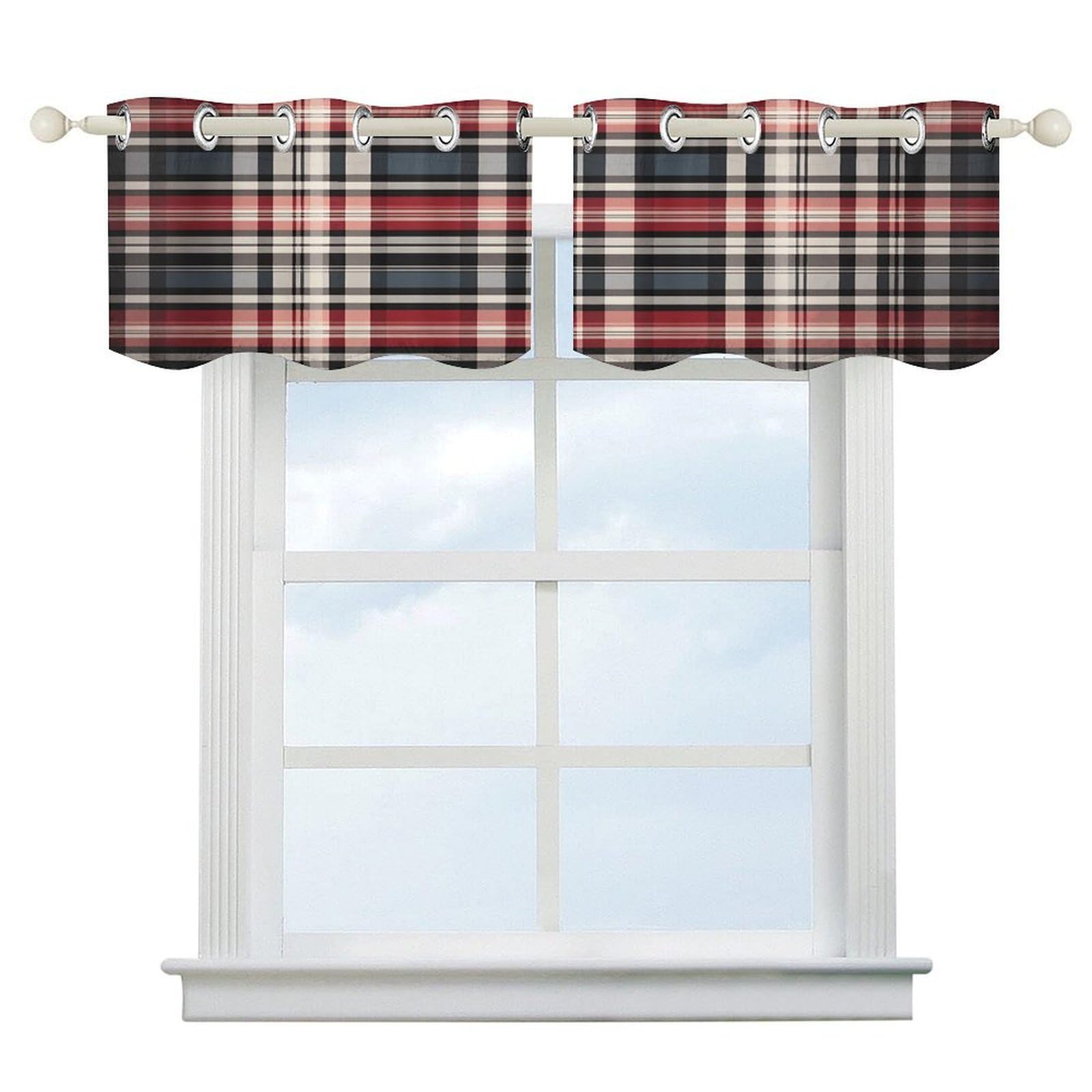 Fekiloot Style Old Plaid Checkered Short Curtains Valance Curtain