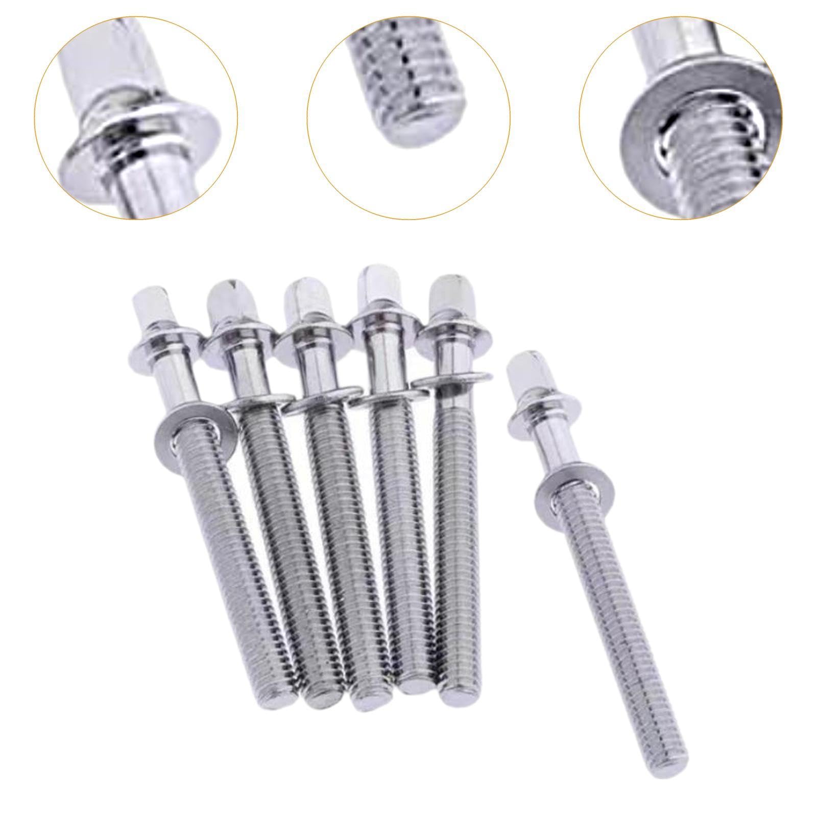 6 Stück Trommelspannstäbe M5 x 70 mm Silber Drum Lug Befestigungsschrauben für Percussion