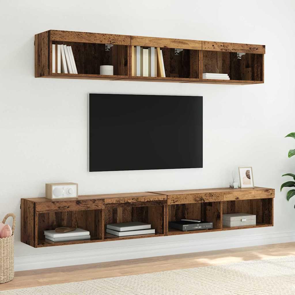 Zestaw szafek RTV LED wiszący Stare drewno 100x30x30 cm meble do salonu z oświetleniem wielokolorowym pływająca szafka pod telewizor nowoczesna