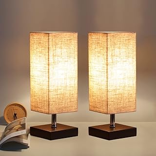 Simple Table Lamp Bedside Desk Lamp Set of 2,Bedside Table Lamp, Retro Style Table Lamps with Fabric Shade Nightstand Mini Desk Lamps for Bedroom, Living Room, Baby Room, Bookcase