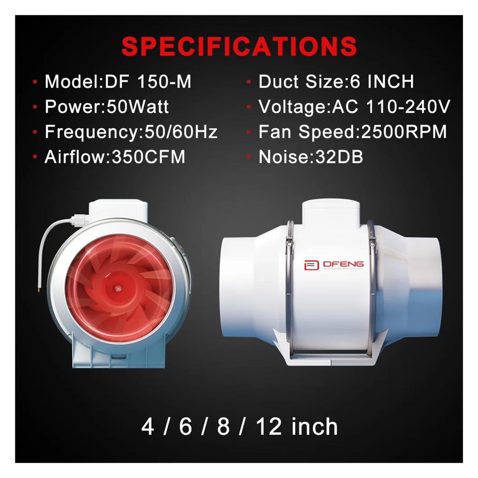 Ventilatore Condotto For Aspiratore Silenzioso For Tenda Da Coltivazione(12 inch 120w)