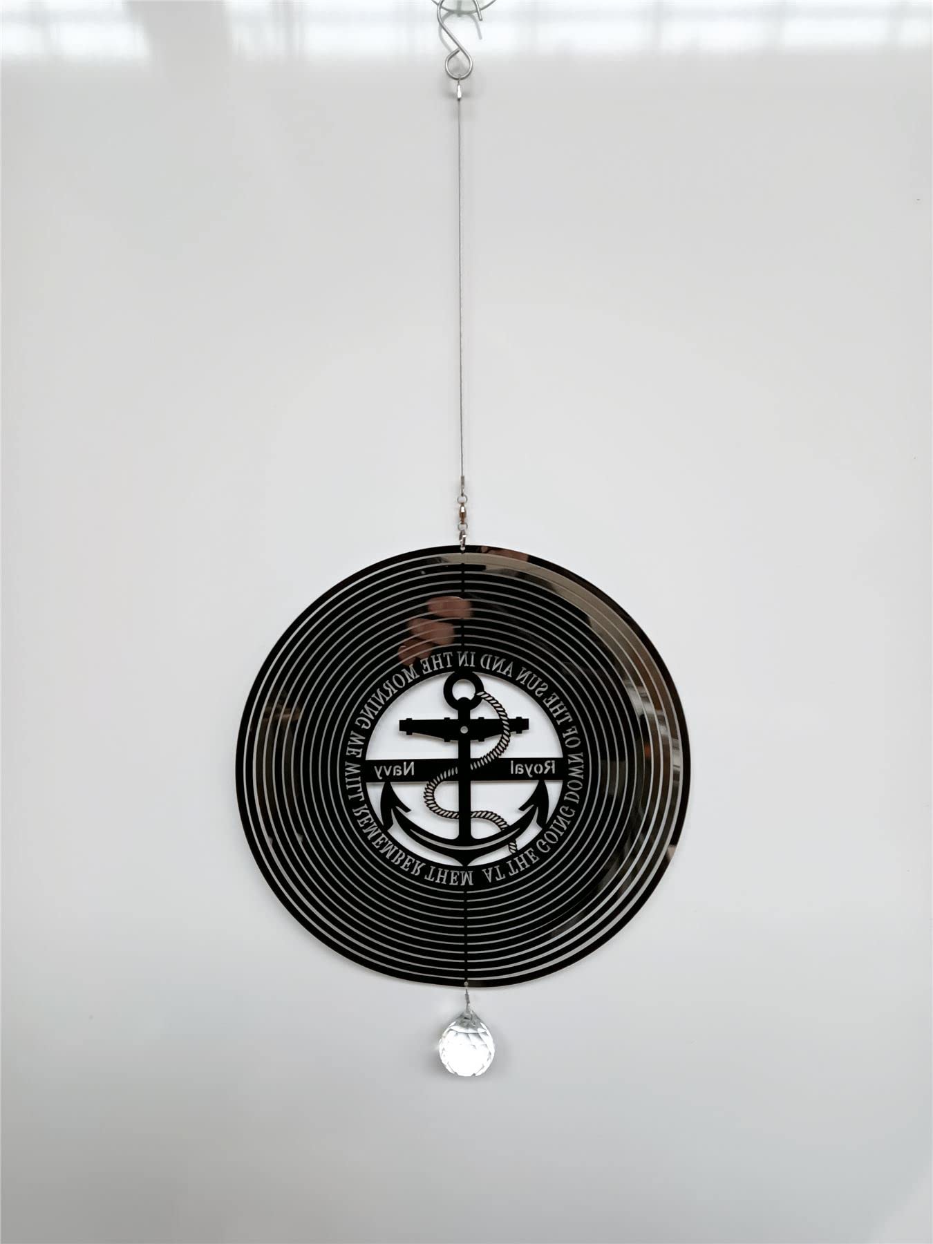 Royal Navy Remember Them Stainless Steel Metal Garden Wind Spinner With Crystal Suncatcher - Great Garden Decor Ornament Part Of The Hanging Decorations and Hanging Ornaments Range - Image 2