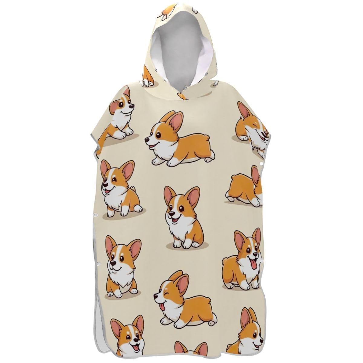 Poncho de surf beige pour adulte avec capuche à motif corgi