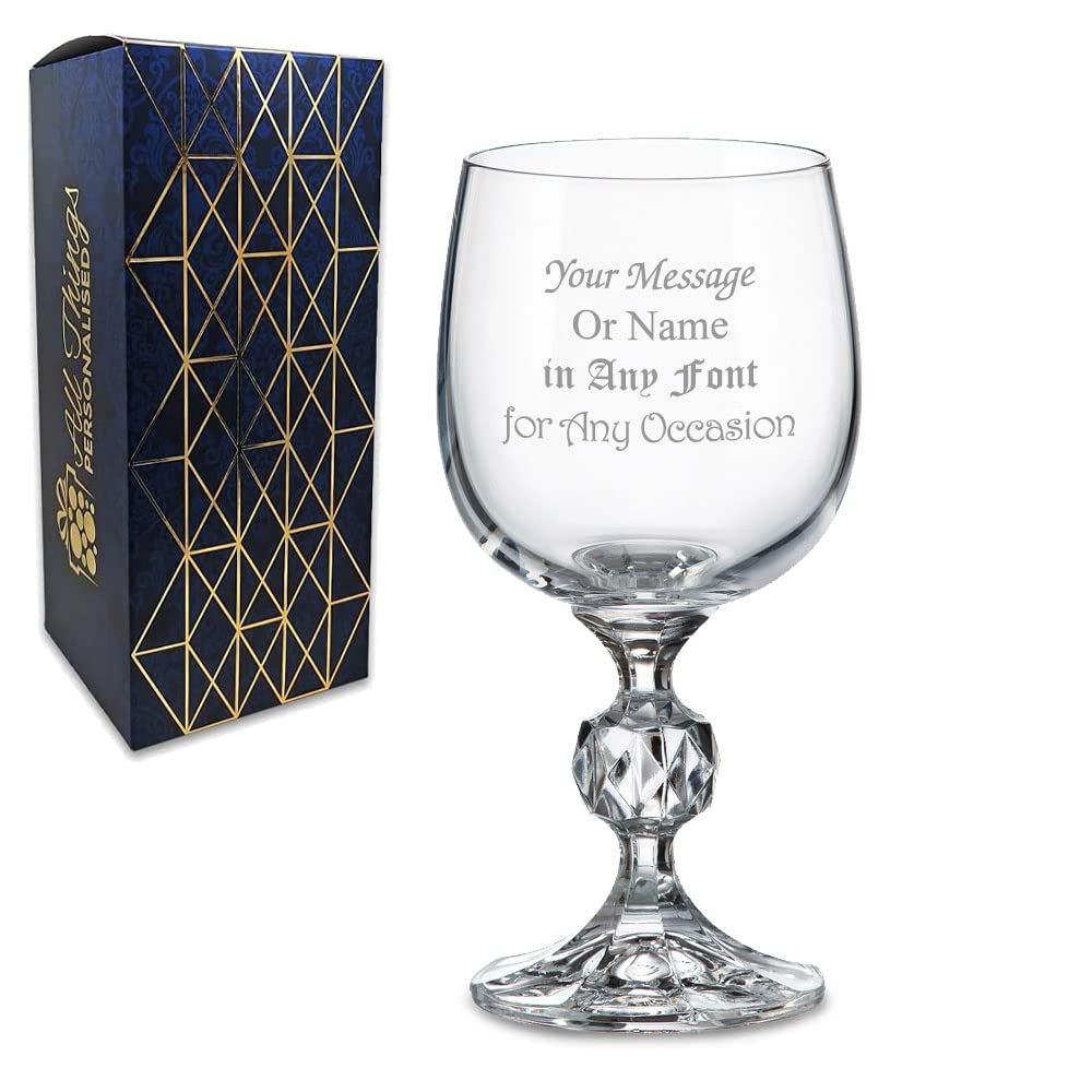 Personalised Engraved 6.5oz Quartz Wine Glass, Gift Boxed, Personalise with Any Message