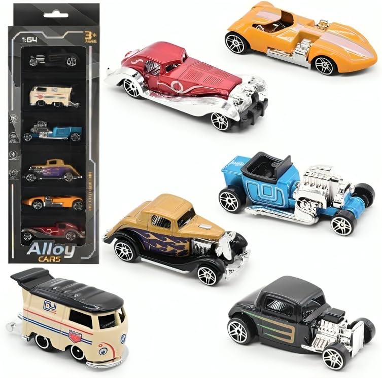 Image of Sky Tech Model Alloy Vehicle Model Vintage Metal Cars 6 Pcs Vehicles, Car Play Set for Toddlers,Boys Die-Cast Car Set, Birthday Decorations Gift Movie Vehicle Racing for Kids