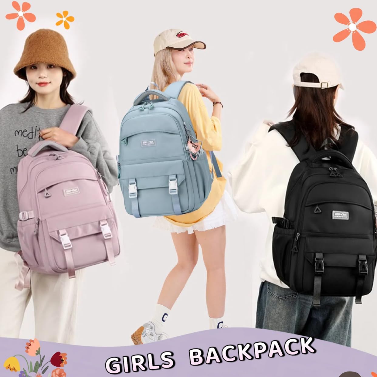 Blue Kids Backpack for Teen Girls Plain School Bag for Elementary Middle School Bookbag for Women - Image 5