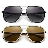 Polygon Aviator Sunglasses for Men Polarized Trendy Square Sun Glasses Retro Pilot Shades UV Protection