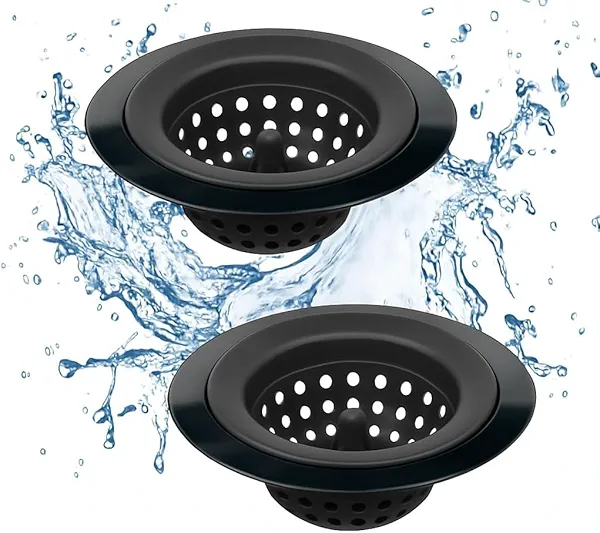 Mi hogar Silicone Sink Drain Strainer 2 Pack, 4.5" Wide Rim Stainless Steel Mesh Basket, Flexible Food & Hair Catcher Stopper for Kitchen Bathroom Tub Shower Drains, Easy to Clean