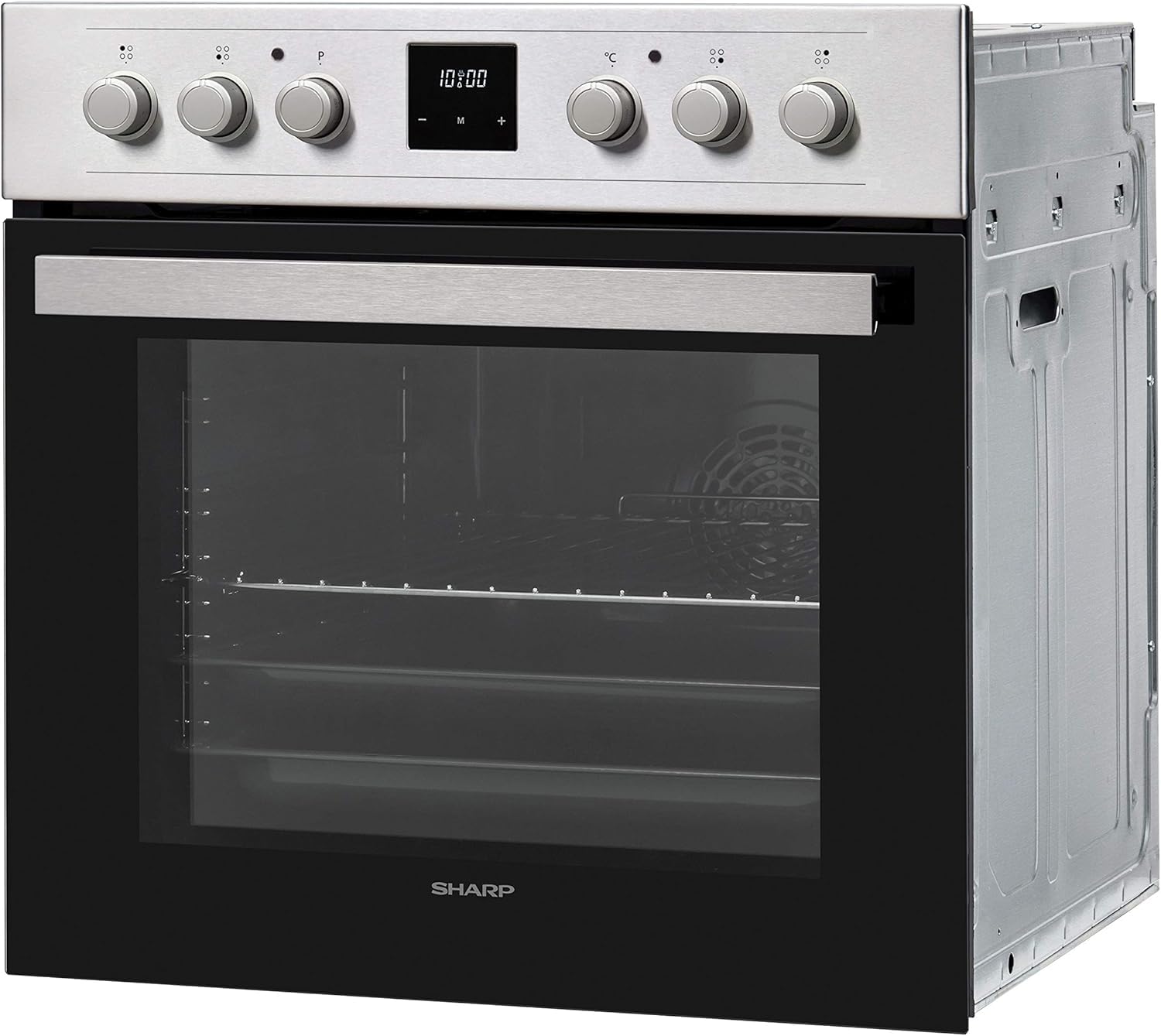 Sharp Einbauherd Set Backofen Heißluft Umluft Pizzastufe Grill Teleskopauszug versenkbare Knebel mit SCHOTT CERAN® Glaskeramik Kochfeld autark