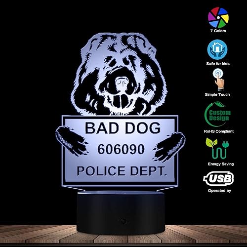 Miniatura 4 de The Geeky Days Funny Chow Chow Dog - Lámpara de mesa con diseño de perro en 3D con luz de ilusión óptica personalizable con nombre de perro, con