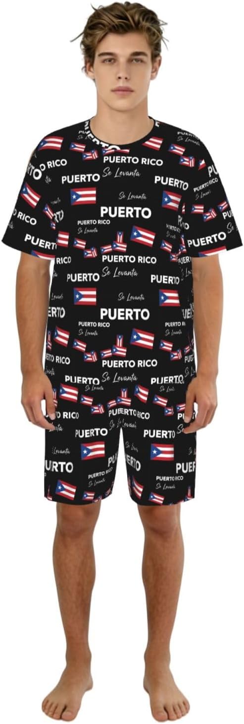 Men's 2 Piece Short Sleeve Loungewear Set, Crew Neck Casual Pajama for Men's Home Wear