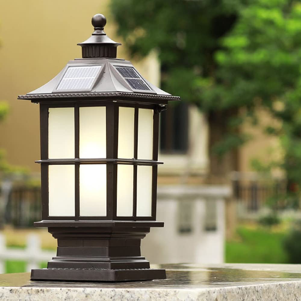 Oświetlenie Zewnętrzne, Zewnętrzne Oświetlenie Solarne, Słup Aluminiowy, Szklany, Czarny, Korpus Oświetleniowy Led, Ogrodzenie Ogrodowe, Dwa Tryby Świecenia, Ciepły