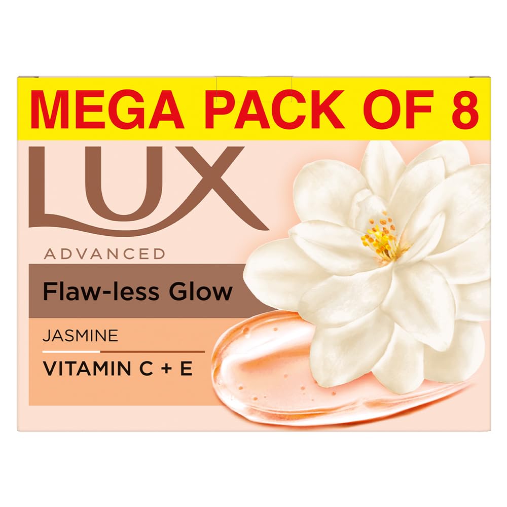 Lux Flaw-less Glow Bathing Soap infused with Vitamin C & E For Superior Glow Offer pack 150gx8