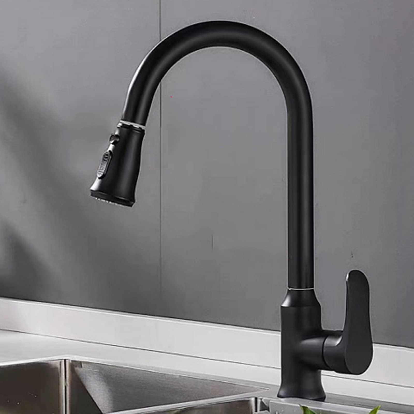 ZYCHSJXA Shower Unit, PullOut Sprayer Faucets,Kitchen Faucet 2 Types of Outlet Modes,360° Rotatable Sink Faucet,Single Hole Hot and Cold Water Pull Down Kitchen Faucet,Black(Nero)