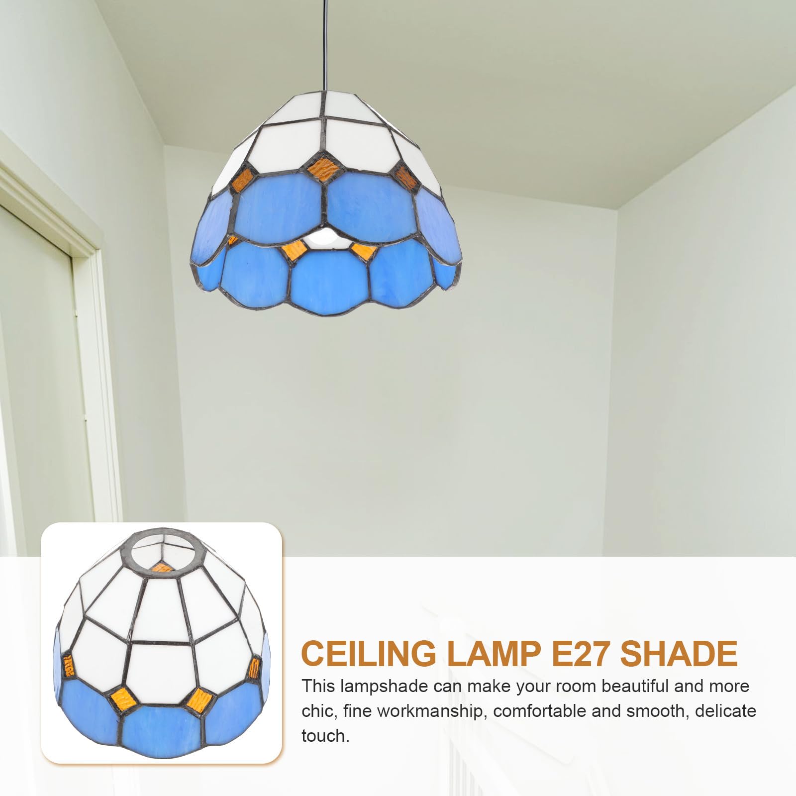 Paralume in Vetro Blu Vintage E27 per Lampada da Soffitto