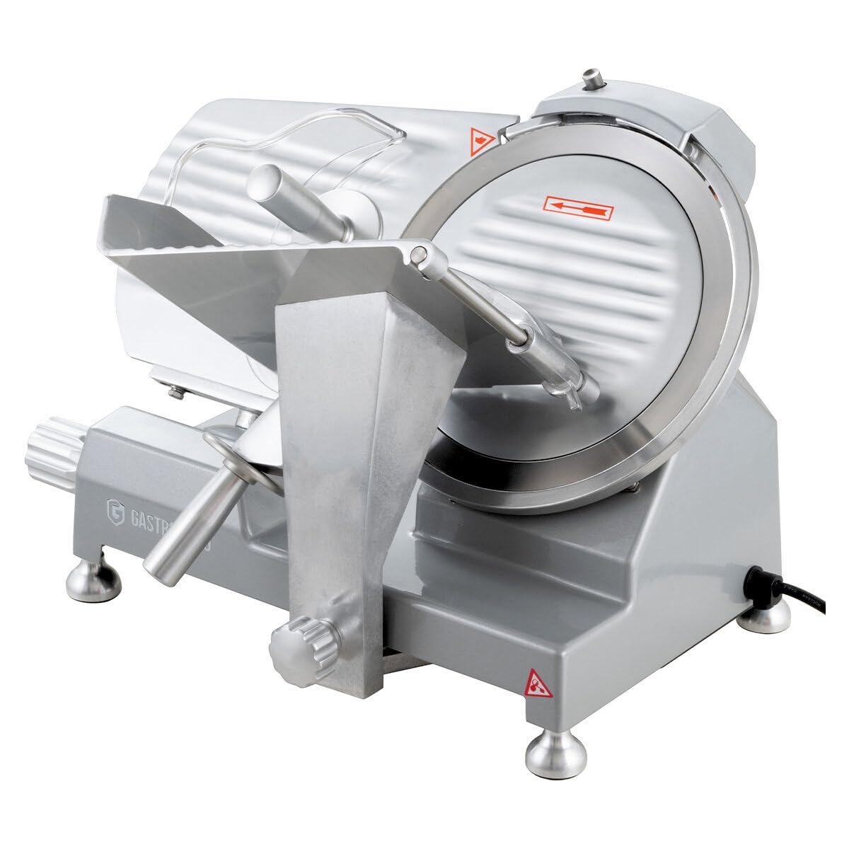 GastroHero Aufschnittmaschine 250 mm, einstellbar, Aluminium ASM250 | Wurstschneidemaschine, einstellbare Schnittstärke 0,2-12 mm, Schnittlänge 210 mm, Schrägschneider