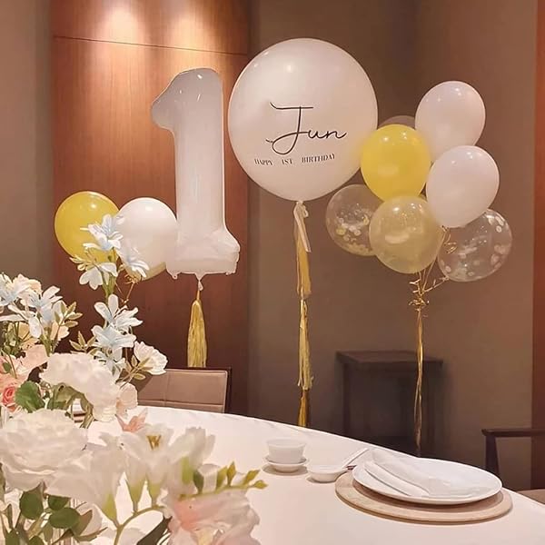 FAMULIA 1 数字 風船 白 ナンバー バルーン 誕生日 大きい 90cm ストロー付 happybirthday 特大サイズ 飾り (白, 1) - 5
