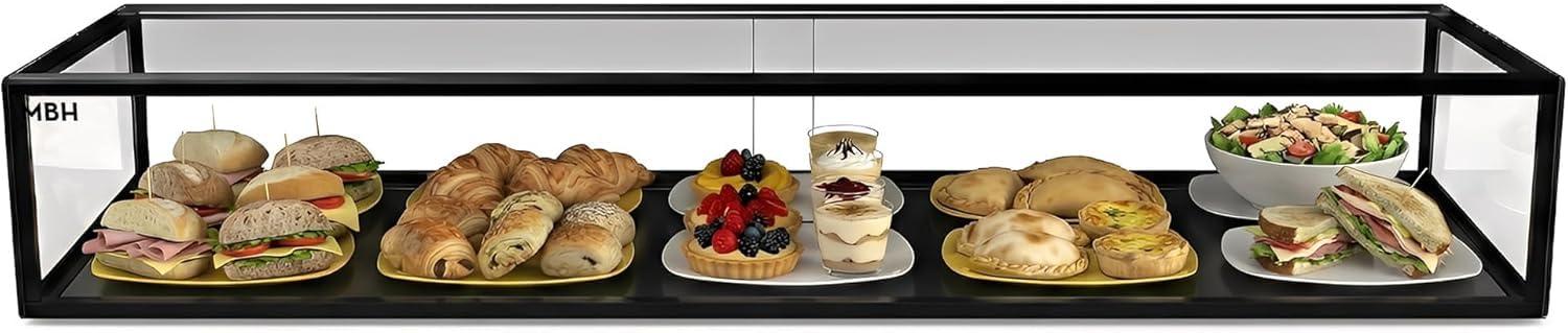 MBH - Vitrina Expositora Neutra de Sobremostrador 120x33 cm, Cristal Recto Templado, 1 Piso, sin Iluminación LED, Puertas Traseras Correderas, para Bar, Cafetería, Restaurante, Bollería y Repostería.