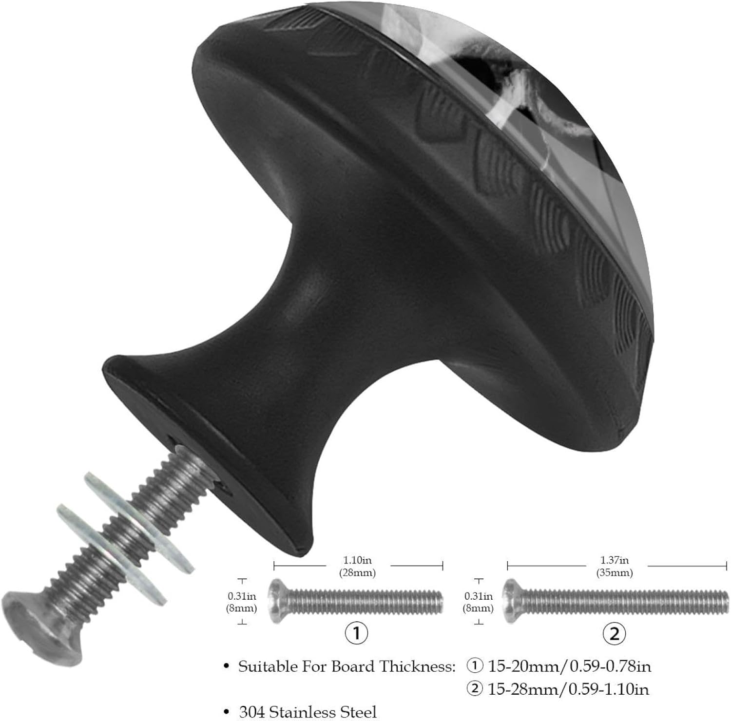 Black Base Skull Printed Drawer Pulls, Durable Cabinet Knobs for Wooden Cabinets & Drawers