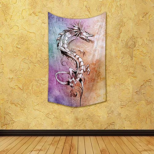 Image of ArtzFolio Tattoo Art Big Medieval Dragon Canvas Fabric Painting Tapestry | Wall Art Hanging 30 x 48.8 inch (76 x 124 cms)