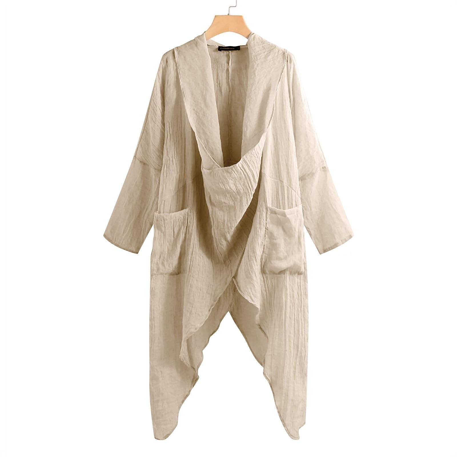 Top avvolgente da donna in lino casual arrotolabile a maniche lunghe camicette con collo ad anello asimmetrico caftano oversize orlo immerso top da donna caftano italiano leggero camicie lunghe