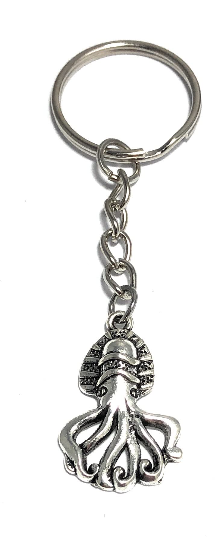 Octopus Keyring Key Ring with Silver Tone Charm and Silver Tone Keychain