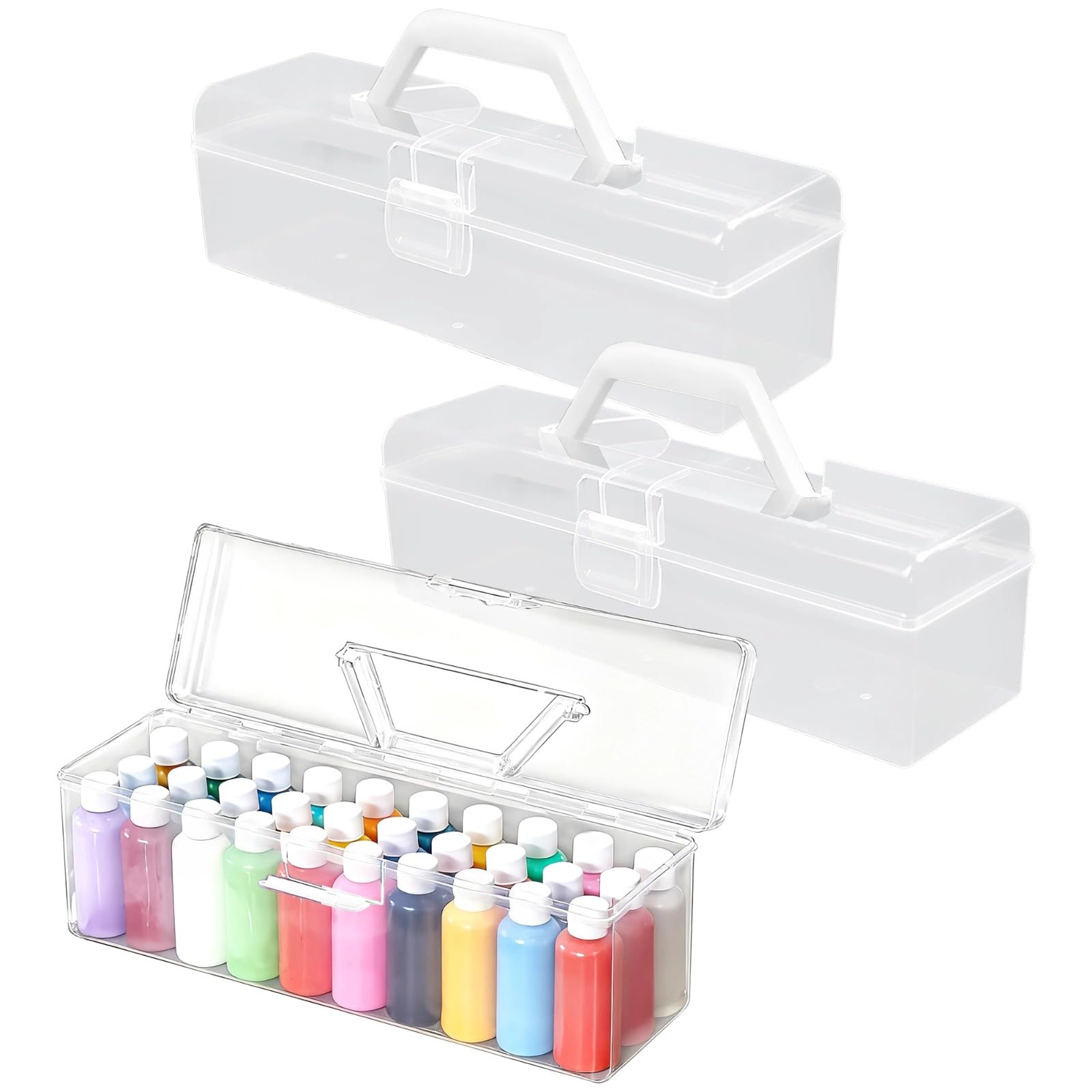 Generisch 3 Stk. Acrylfarben-Aufbewahrungsorganizer, transparente stapelbare Boxen für Malsachen, mit Doppelverschluss, Traggriff, Pinsel- und Bastelwerkzeug-Aufbewahrung, für Atelier und unterwegs