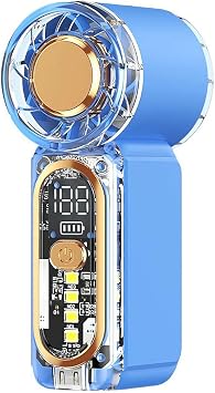 Mini Portable Handheld Fan, USB C Rechargeable Pocket Fan, 22000rpm with Led Display, 100 Speeds Turbo Brushless Motor & Sos Light, for Travel Outdoor Concert Sports Blue