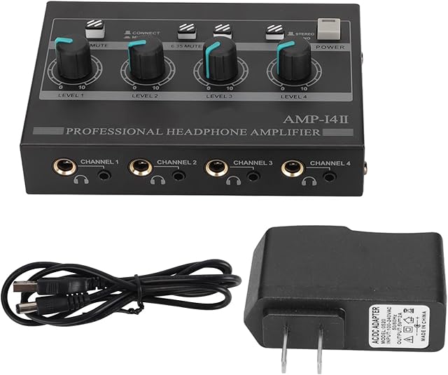 Headphone Amplifier, 4 Channel Portable Headphone Amp Compact 4 Way Stereo Headphone Amplifier with 12V 1.5A Adaptor for Studio and Stage Applications(US)