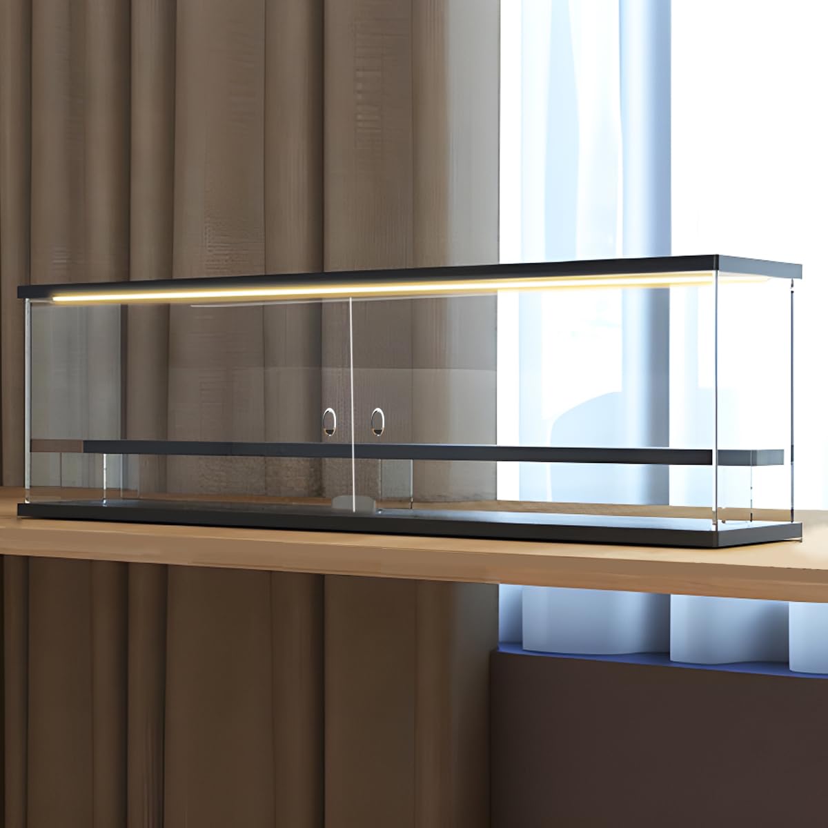 2段 コレクションケース アクリル 木目 木製 幅60cm CB-05MO 2段 コレクションケース アクリル 木目 木製 幅60cm 段差式 LED