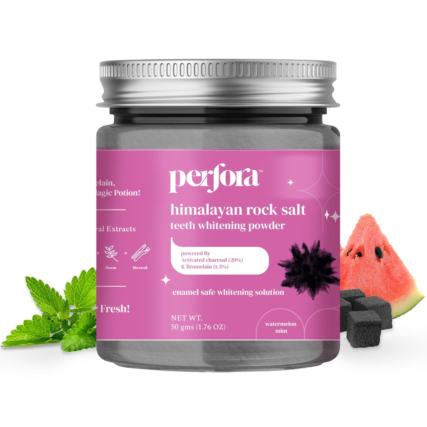 Per.Fora Himalayan Rock Salt Teeth Whitening Powder, 1.76 oz, Watermelon Mint