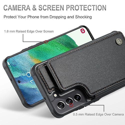 Vinich for Samsung Galaxy S21 FE Case with Card Holder, for Samsung S21 FE Wallet Case for Women Men with RFID Blocking, Durable Kickstand Shockproof Phone Case for Galaxy S21 FE 5G, Black