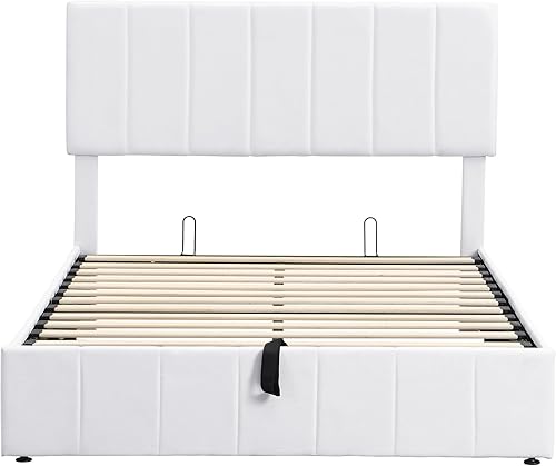 Miniatura 146 de Base de cama LED tapizada tamaño Queen, plataforma flotante de terciopelo con cabecero, MDF moderna y cama de madera contrachapada (beige-081)