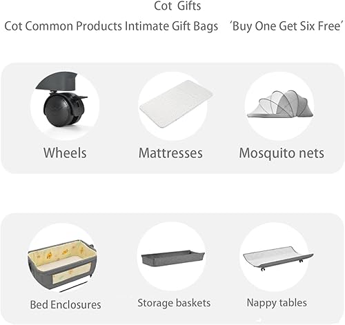 Miniatura 2 de Next to Me - Cuna cuna plegable para bebé, cuna para dormir conjuntamente, cuna convertible para cama infantil (X3 gris) X3 Gris,601 Gris,601