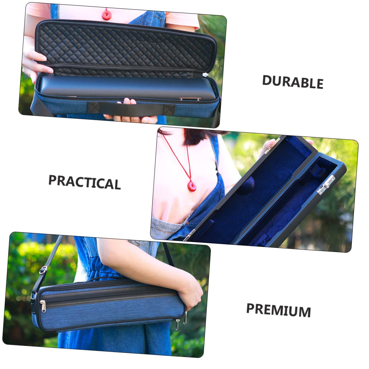 HANABASS 1 PC Portable Thickened Oxford Cloth Flute Bag with Shoulder Strap Musical Instrument Storage Pouch Blue and Black Flute Case for Outdoor Use and Travel