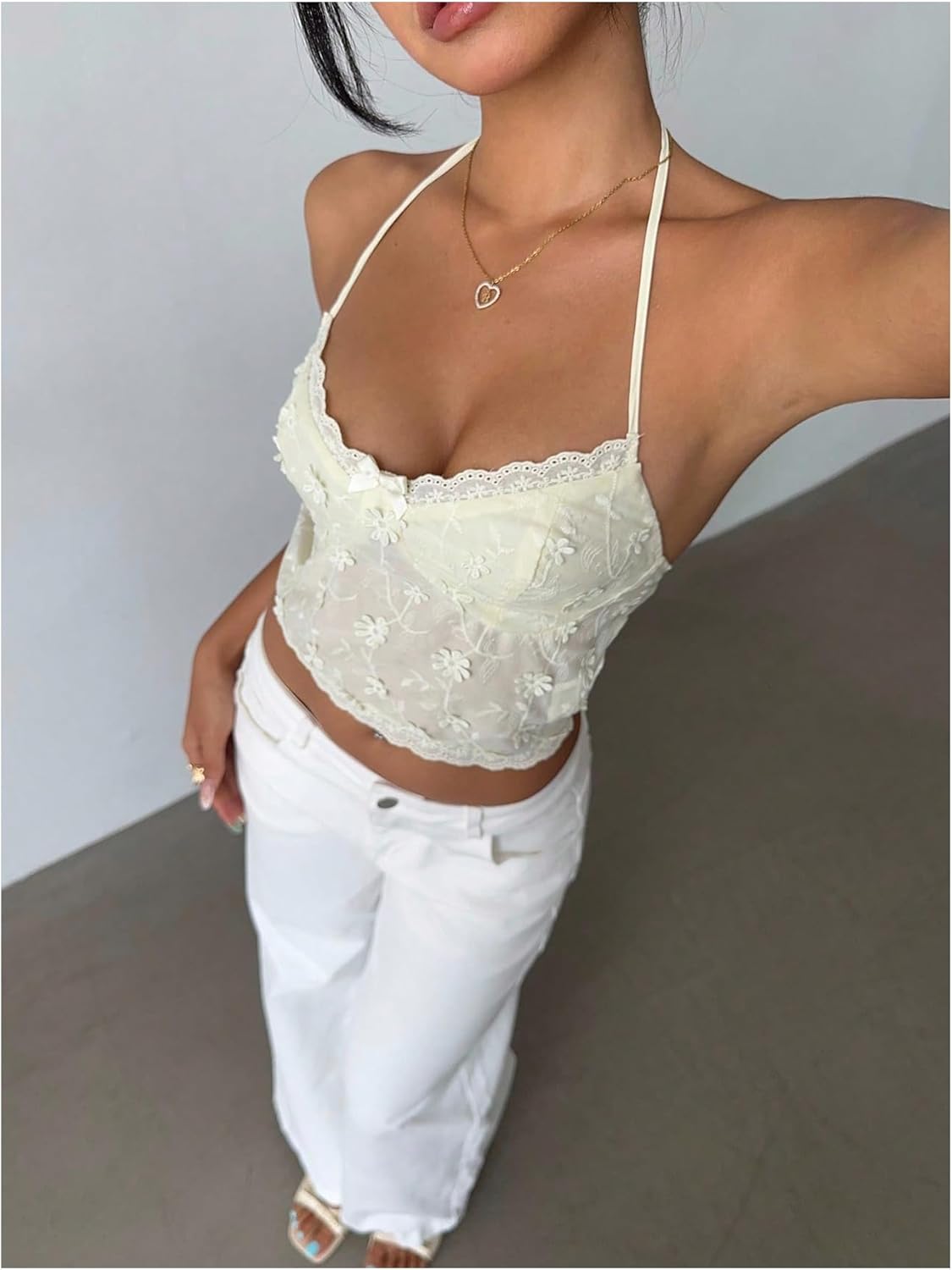 SHENHE Women's Y2k Open Back Halter Crop Top Floral Embroidered Boho Sexy Beach Tank Cami - Image 4