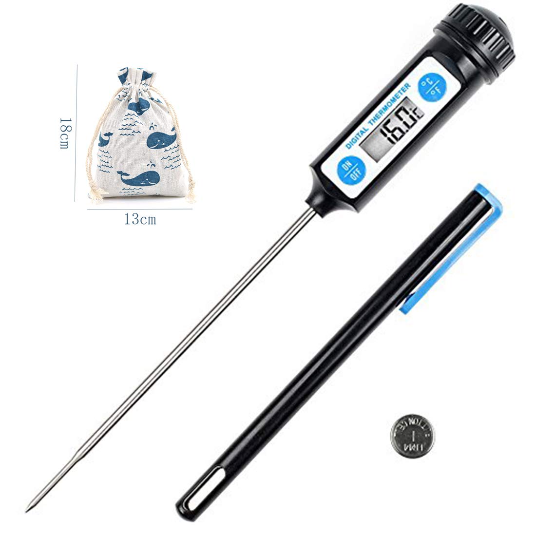 Digital Meat Thermometer Instant Read Cooking Food Thermometer for Kitchen Smoker Grill BBQ Water Milk Jam Hot Beverage Thermometer Probe