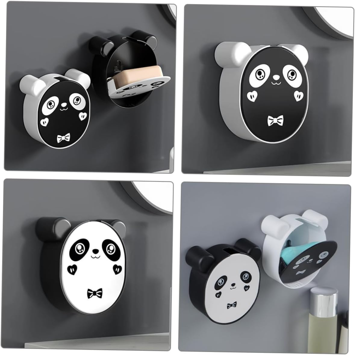 2pcs Panda Wall Mount Soap Box with Drain Bottom