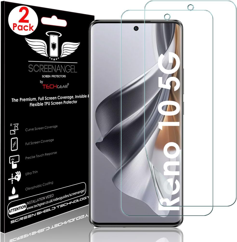 [2 Pack Screen Protector fits Oppo Reno 10 5G [Screen Angel Edition] [Case Friendly] [Bubble Free] [FULL Screen Coverage] HD Clear Flexible TPU Film