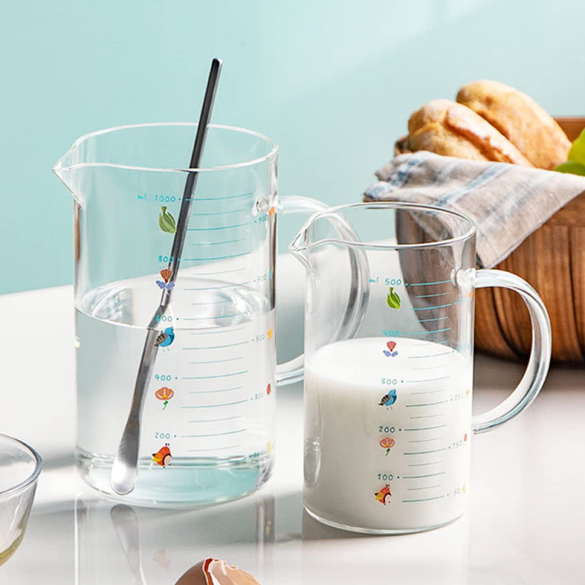 3 pcs and Jug Container Drinking Tea Easy Microwave Tool High Glass Cooking Cream Sugar Maker Transparent Kitchen Measurements Use V- Measure Pitcher Shaped Frothing Art Mug (Color : Assorte