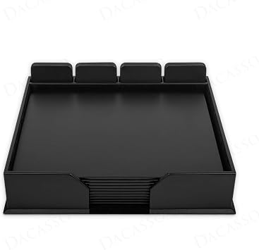 Dacasso Classic Black Leather Luxury 23-Piece Conference Room Set - Table Pad Blotters & Square Leather Coasters for Conference Room Table